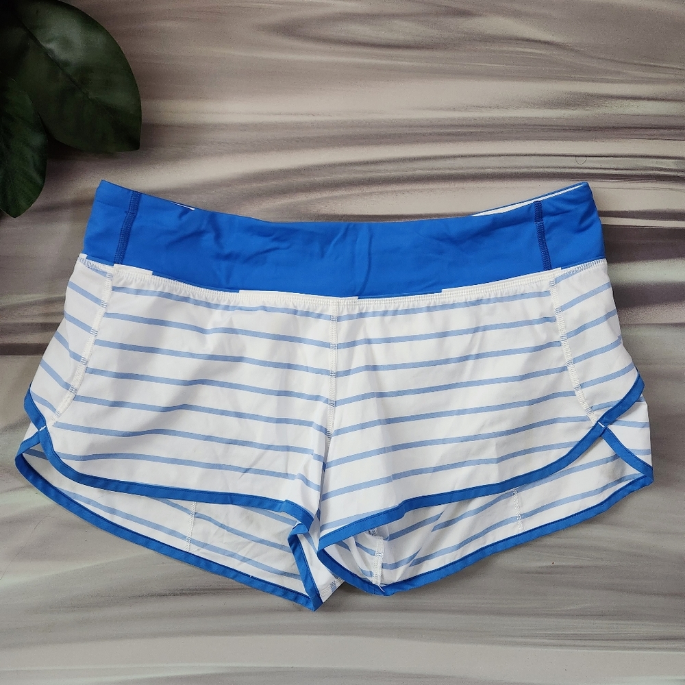Lululemon Speed Shorts Deauville Stripe Beaming Blue White Size 10 2.5" Inseam